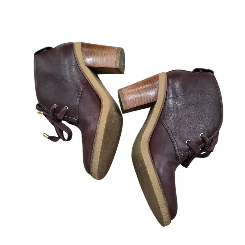 Coach Nikol Bootie Women's 5B Burgundy Leather Lace Up‎ Block Heel Boots Q1666